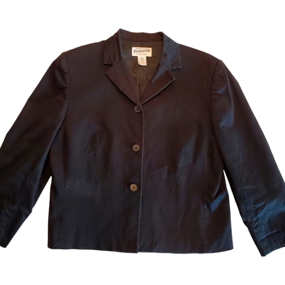 Pendleton Women's Jacket Blazer Lined Three Button Cotton Spandex Black Size 12 - Picture 1 of 13